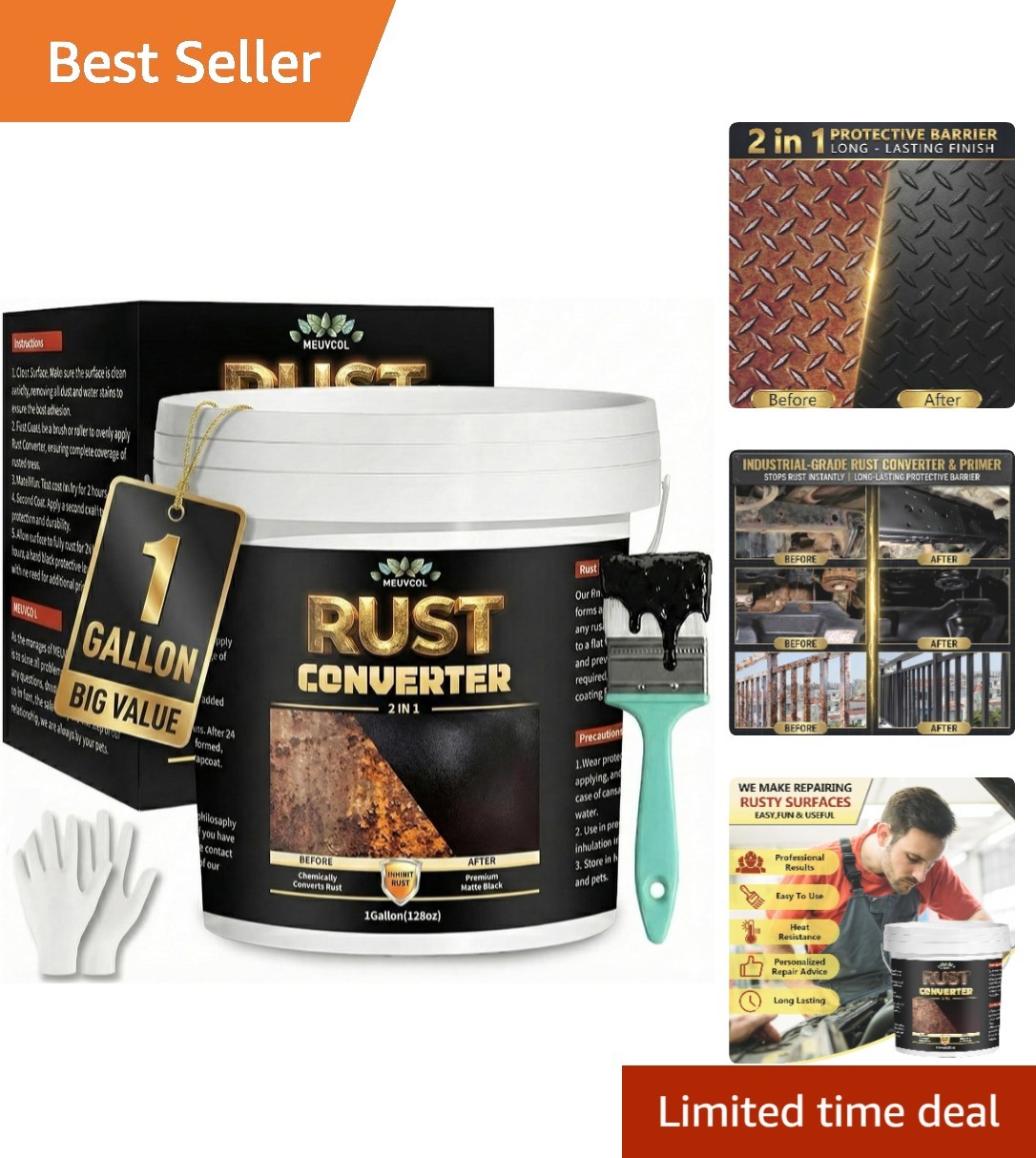 Eco-Friendly 1 Gallon Rust Inhibitor & Metal Primer - Non-Toxic and Waterproof