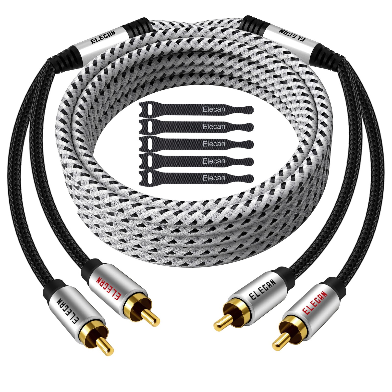 Elecan Premium RCA Cable 20 Ft (Hi-Fi Sound-16 AWG-Shielded) 2 Male 20FT