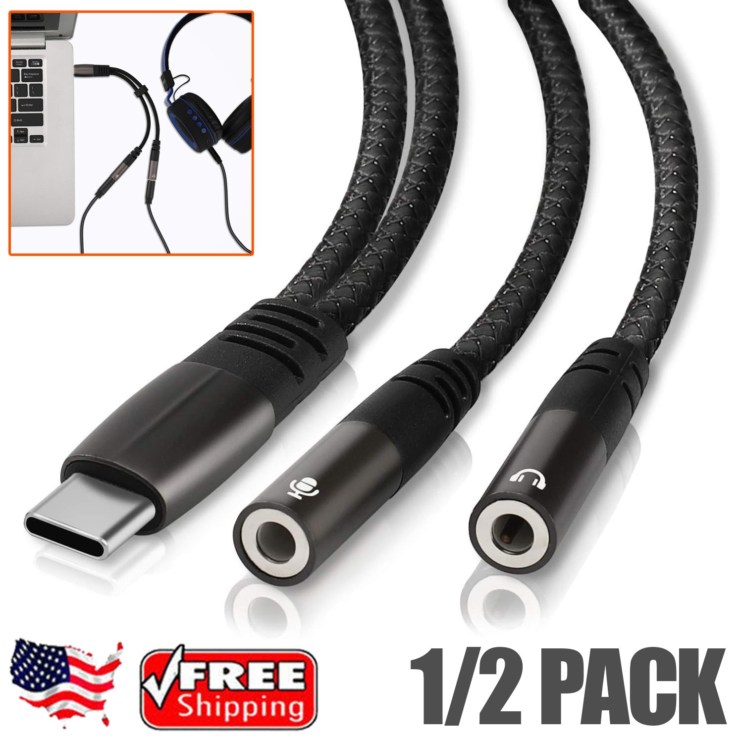 2*USB C Microphone Adapter, USB C to 3.5mm Combo Hi Fi Audio & Mic Jack Splitter