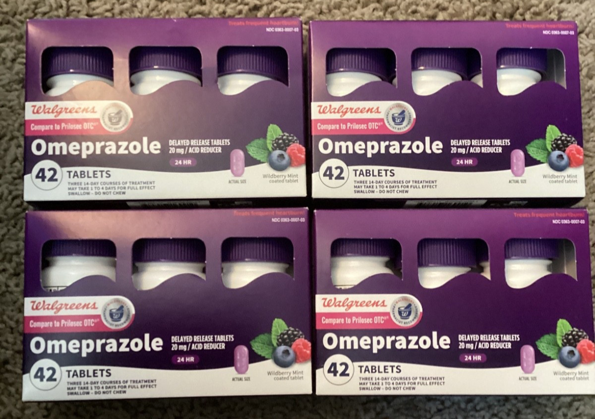 4 Pack-Omeprazole Delayed Release Tablets 20 mg, Acid Reducer, Treats Heartburn