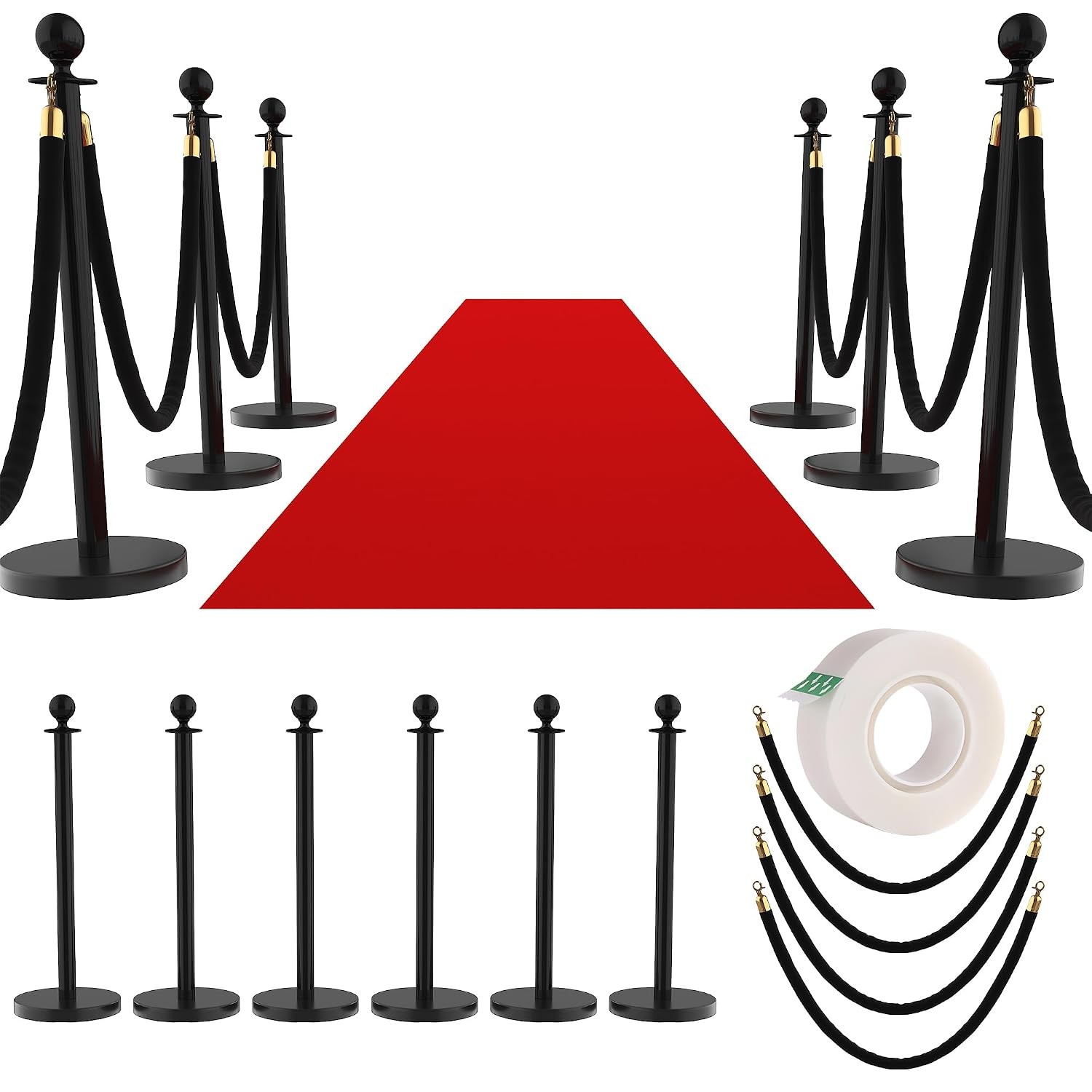 Crowd Control Stanchion 12 Pcs 15 ft Red Carpet 10 Velvet Rope Queue Barriers