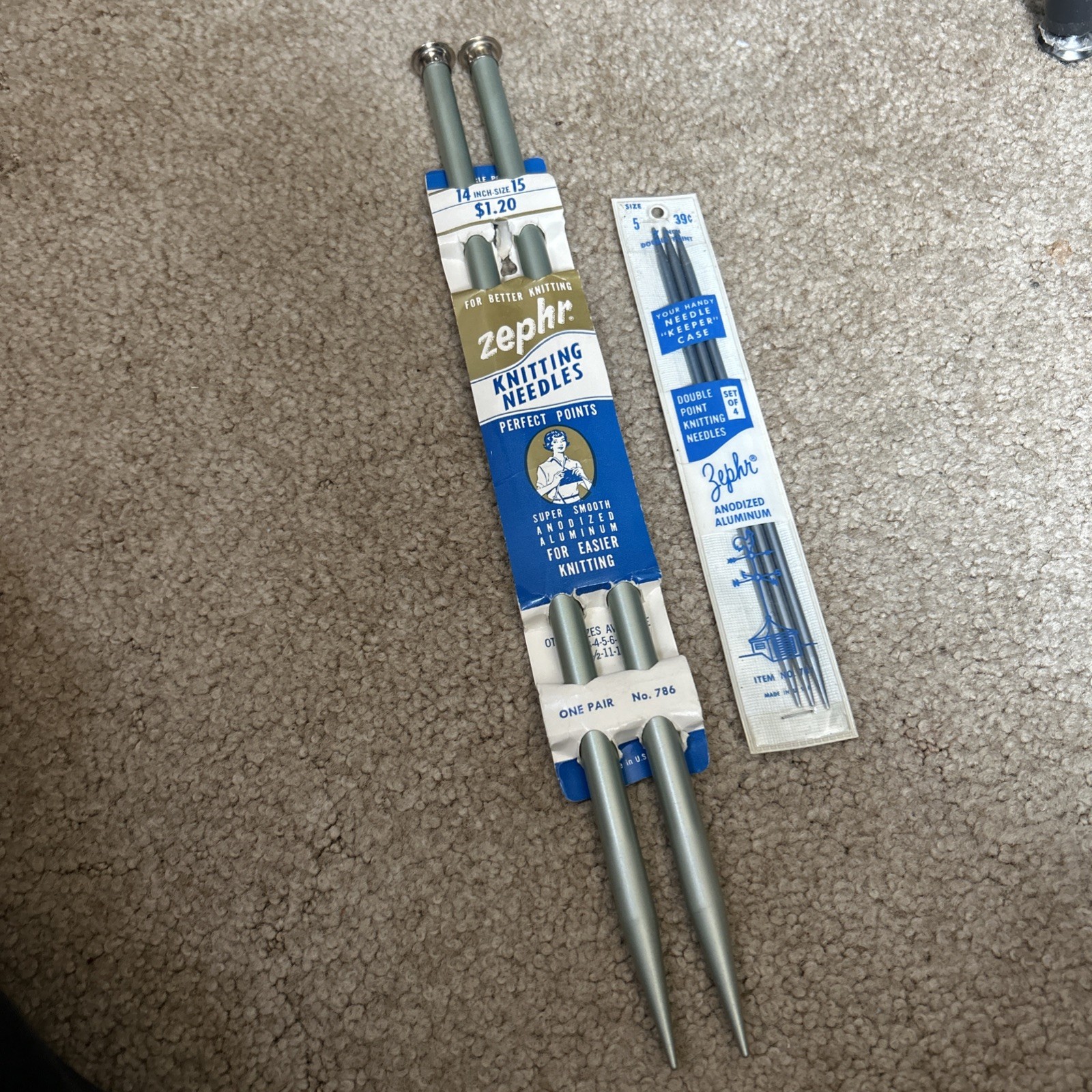Zephr Knitting Needles Two Pair~14 in sz 15 No. 786 NOS/ OG Packaging Sz 5 7 In