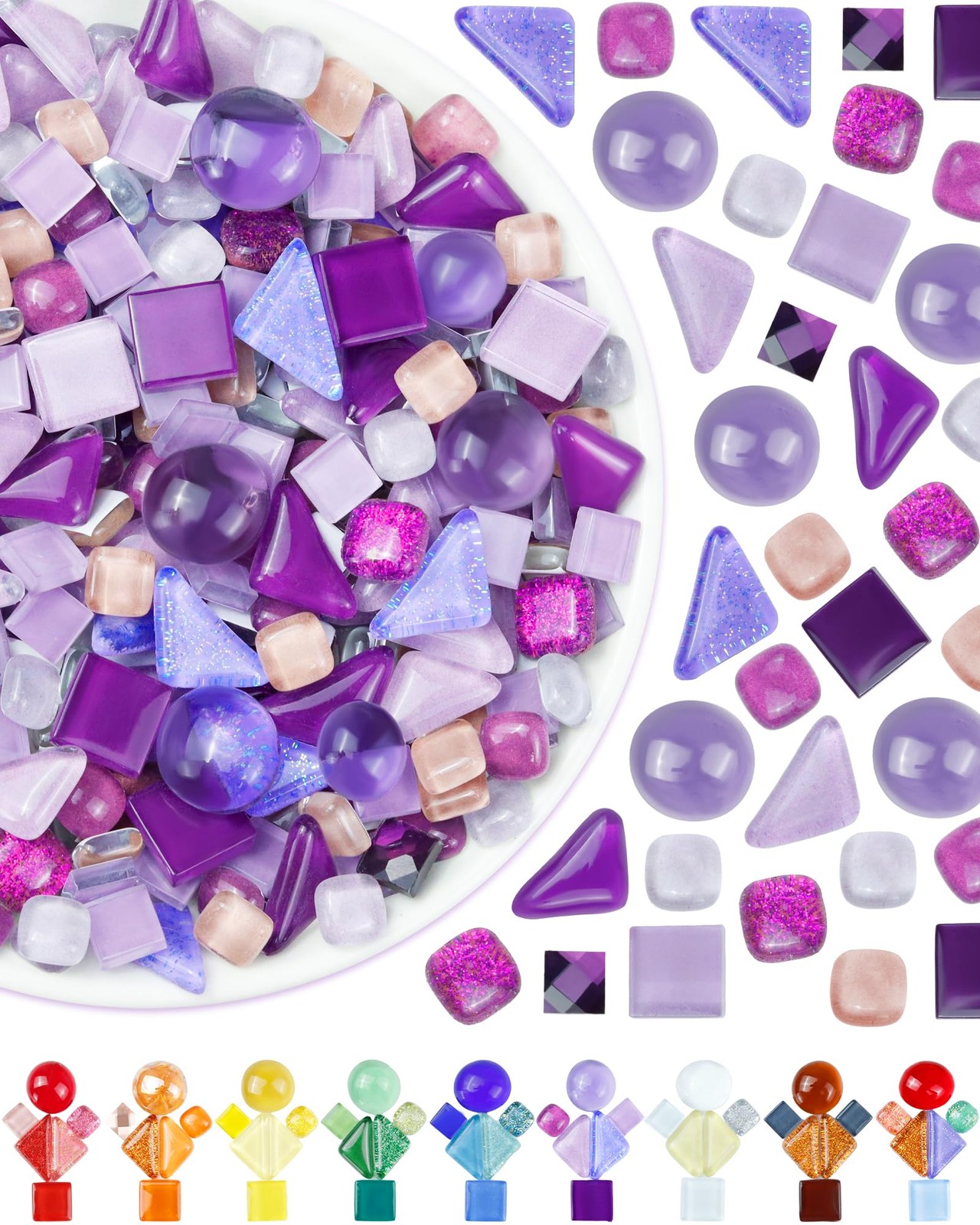FIVEIZERO 420g Mosaic Tiles for Crafts - 280Pcs 0.5 x inches, Purple