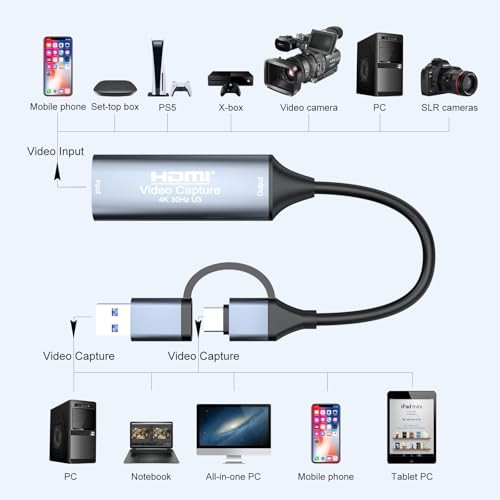 4K 30FPS HDMI Video Capture Card USB 30 with TypeC for Windows Mac Gaming Live