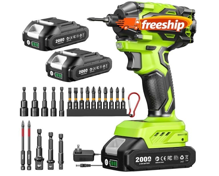 Destornillador de impacto inalámbrico 21V 1/4" con motor sin escobillas, torque