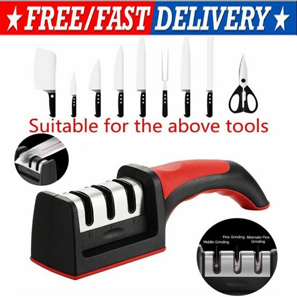Knife Sharpener Professional Ceramic Tungsten Kitchen Sharpening System 3 Stage
