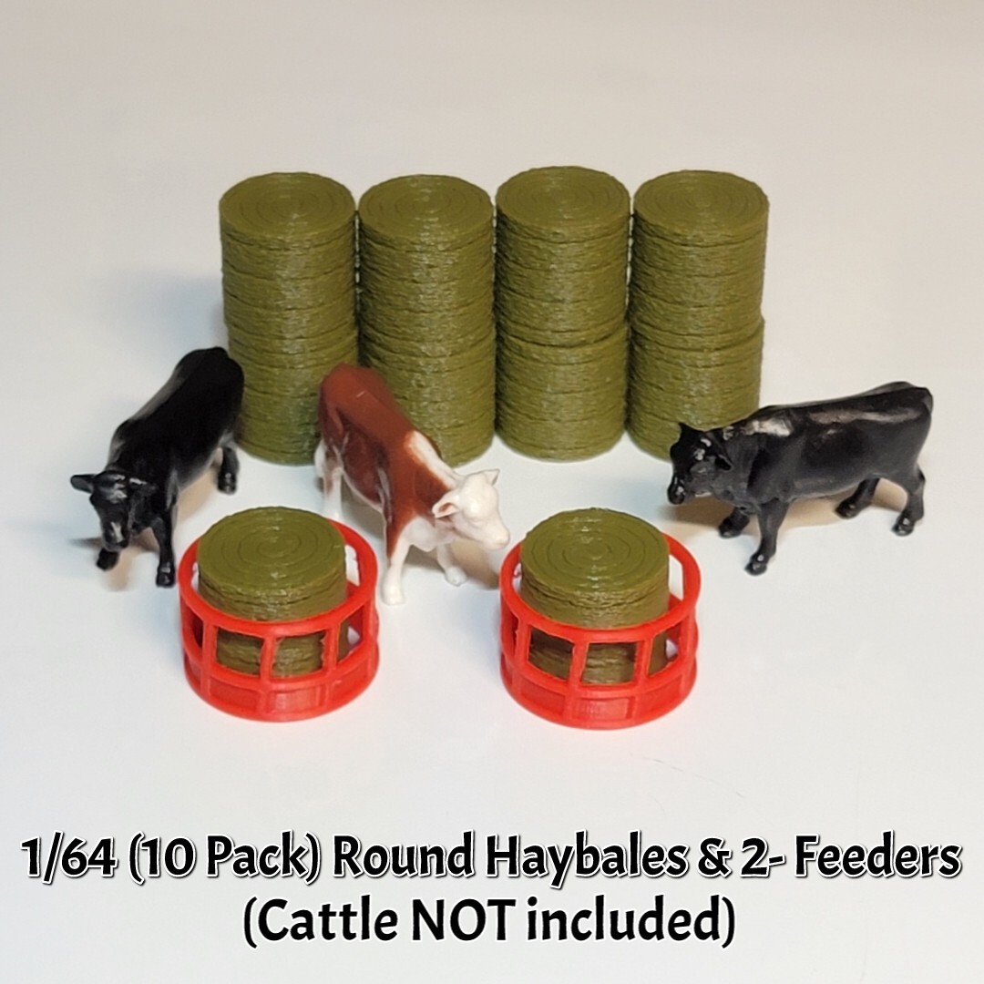 1/64 (10 Pack) Round Hay Bales & 2- Feeders - Farm Diorama