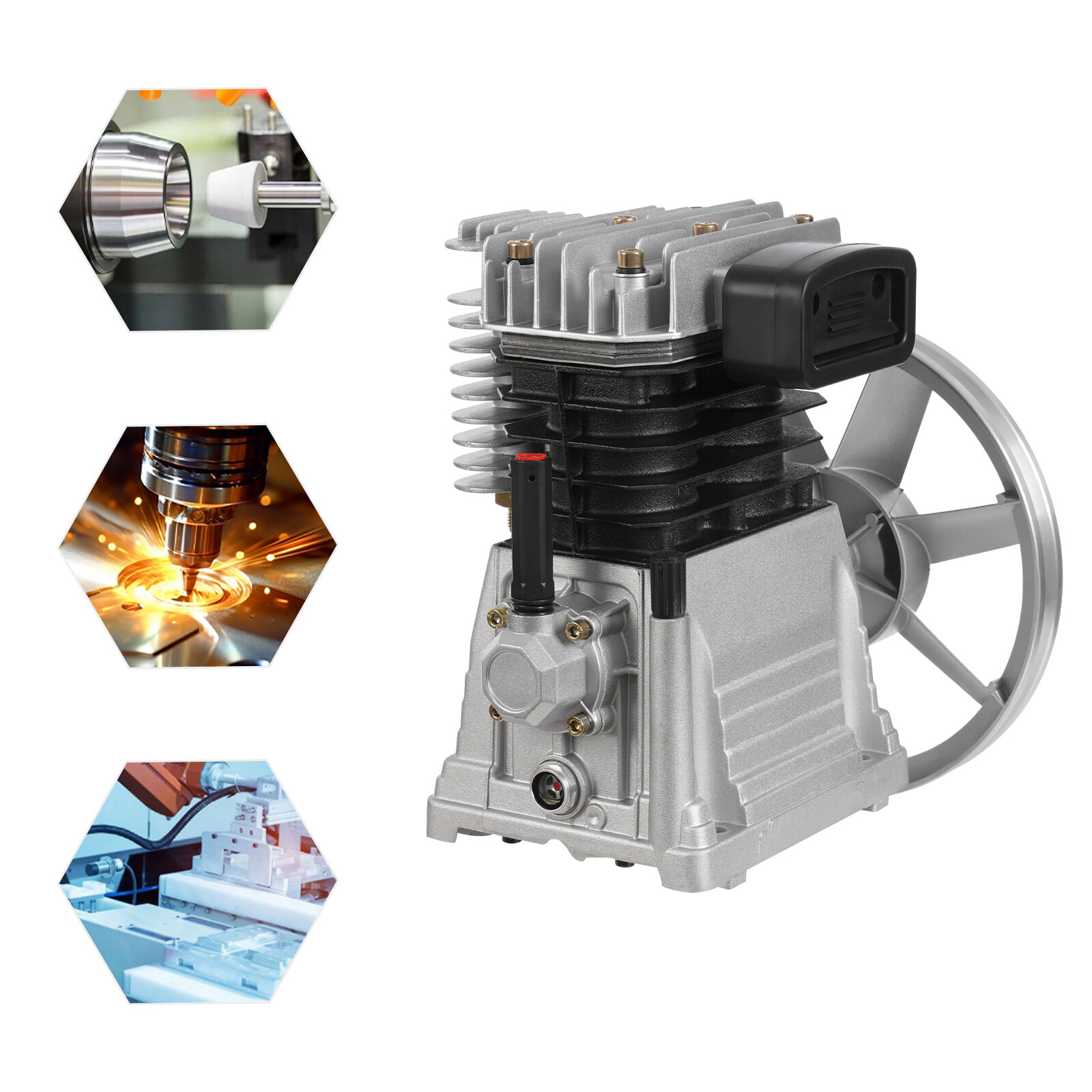 Piston 3HP 250L/min Single Stage Twin Cylinder Air Compressor Pump Head
