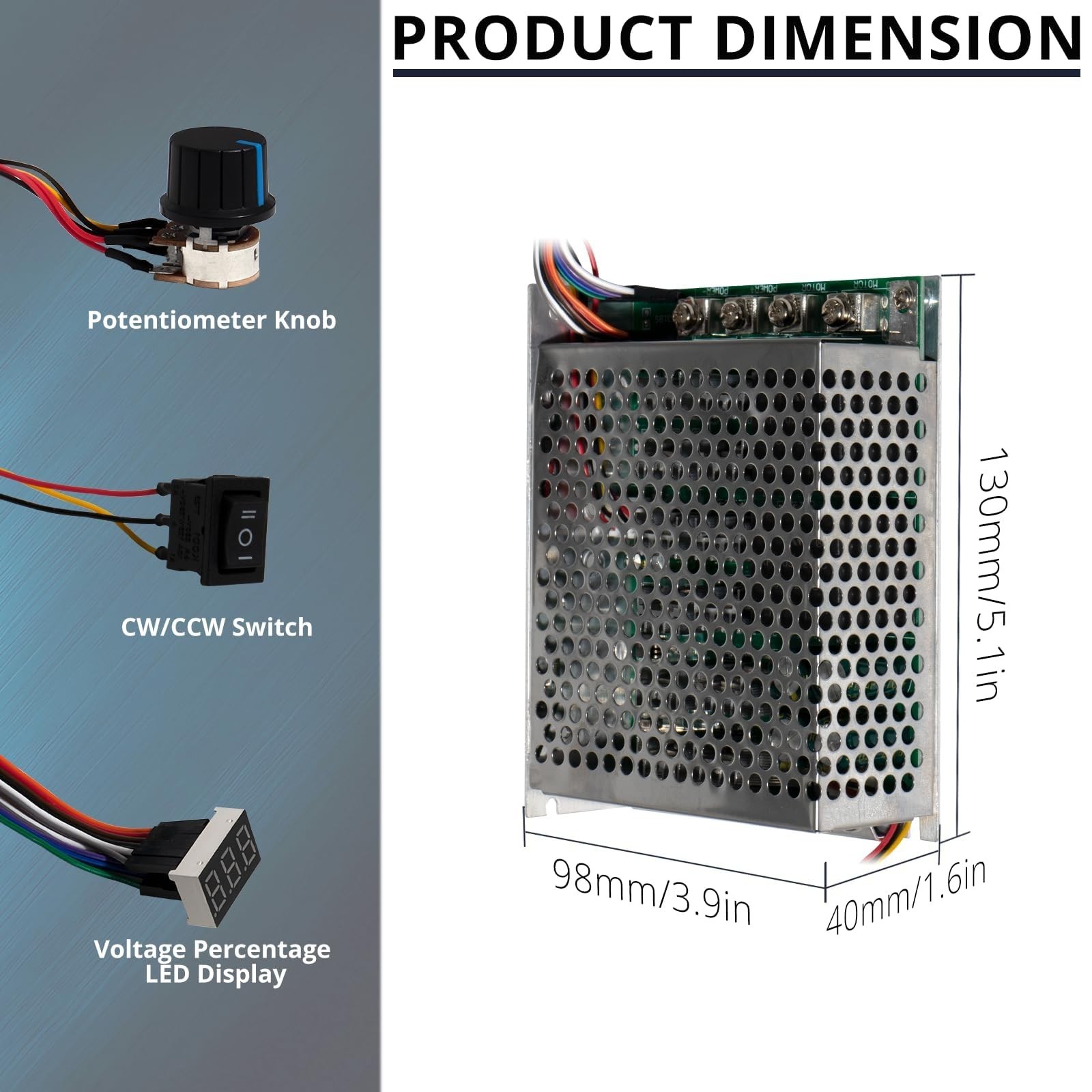 60A Adjustable PWM DC Motor Speed Controller - Digital Display, 10V-55V, Brushed
