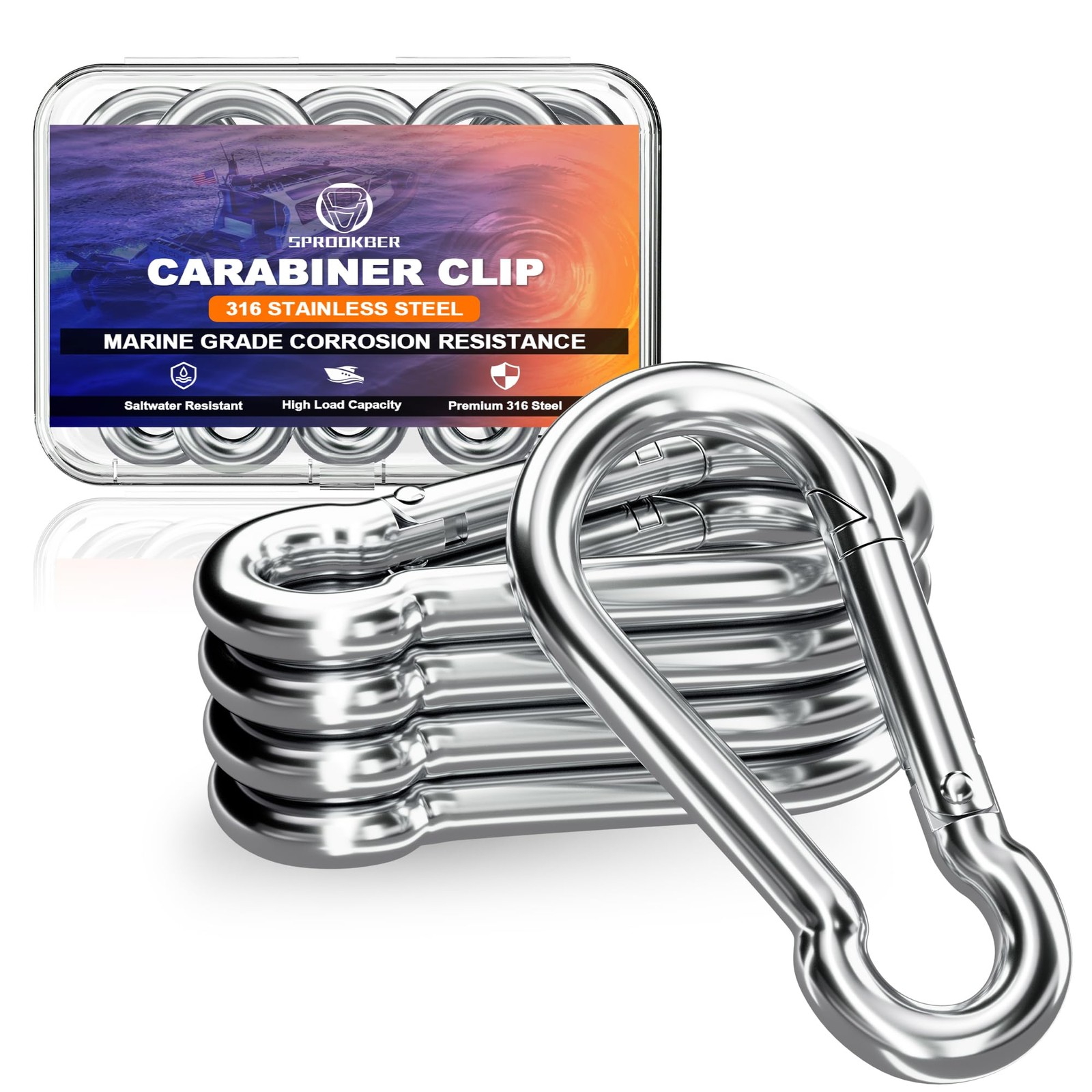 316 Stainless Steel Carabiner Clip, 4 Inch Marine Grade Heavy Duty Spring Sna...