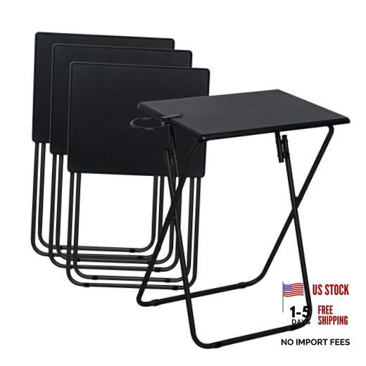 TV Trays Set of 4, Portable Folding TV Tables for Eating, Black | 30 lb