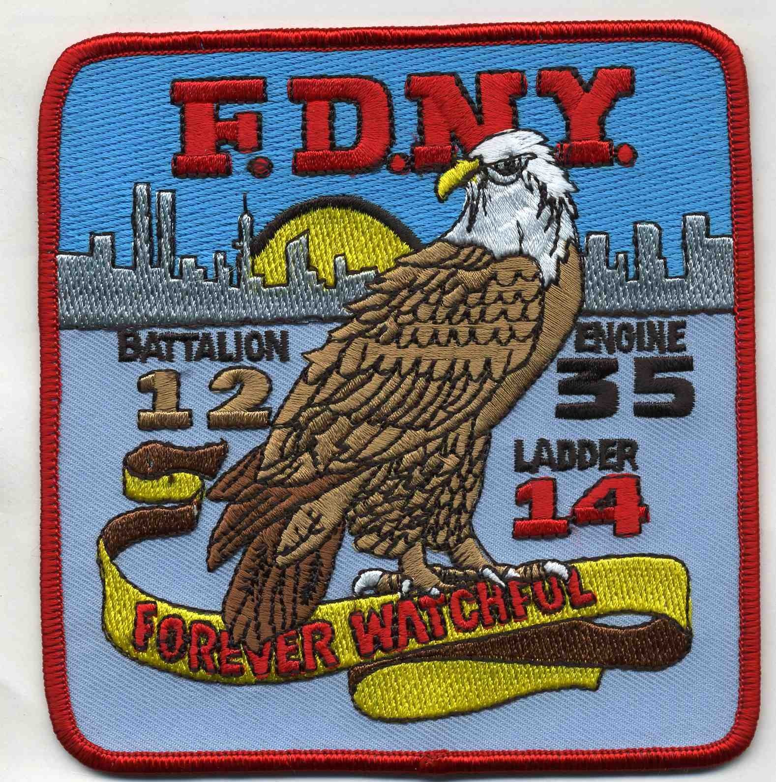 New York City - FDNY Engine-35 / L-14 / B-12 "Watchful", NY (5" x 5") fire patch