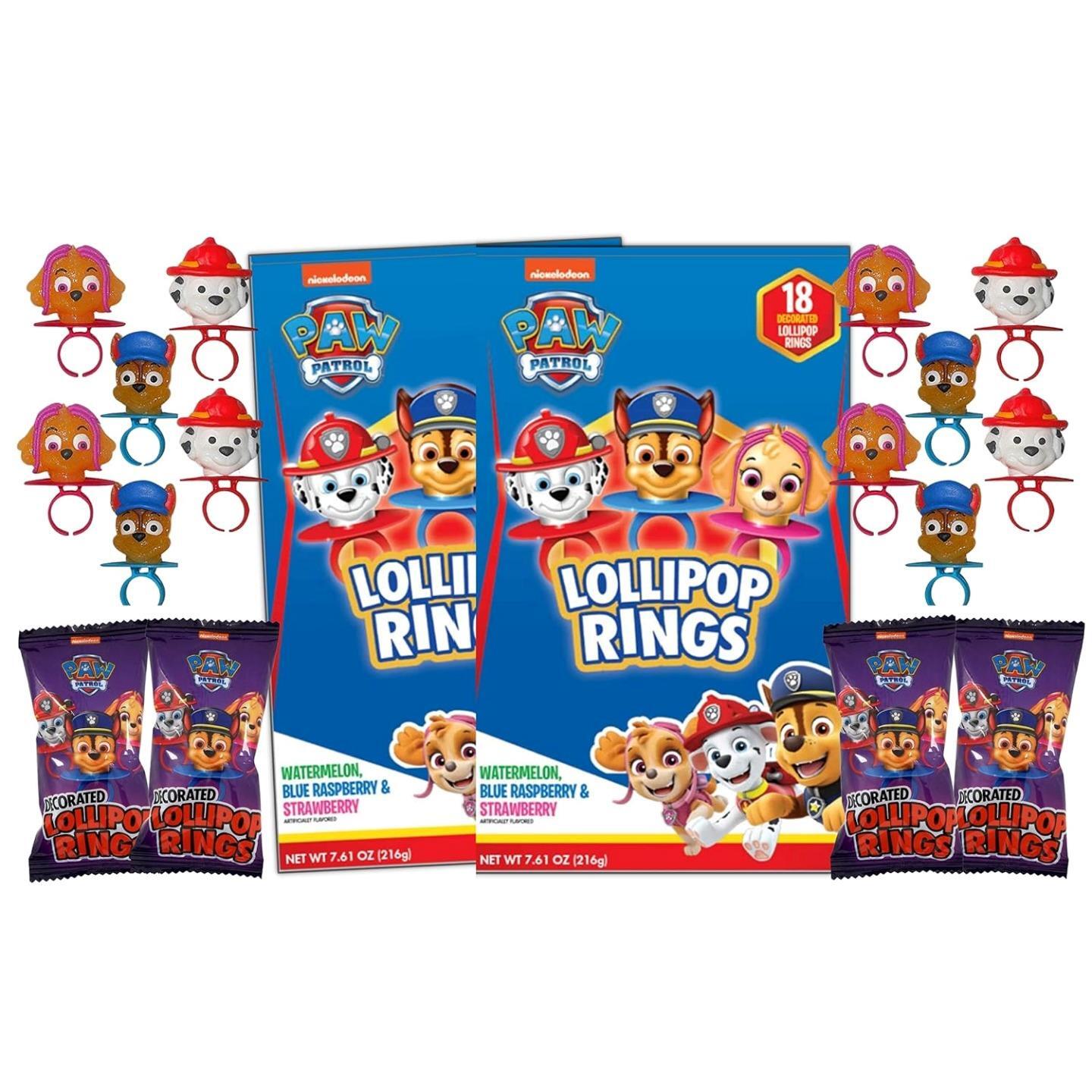 2 Boxes of Paw Patrol Lollipop Rings Candy Birthday Party Favors 18 Count Each