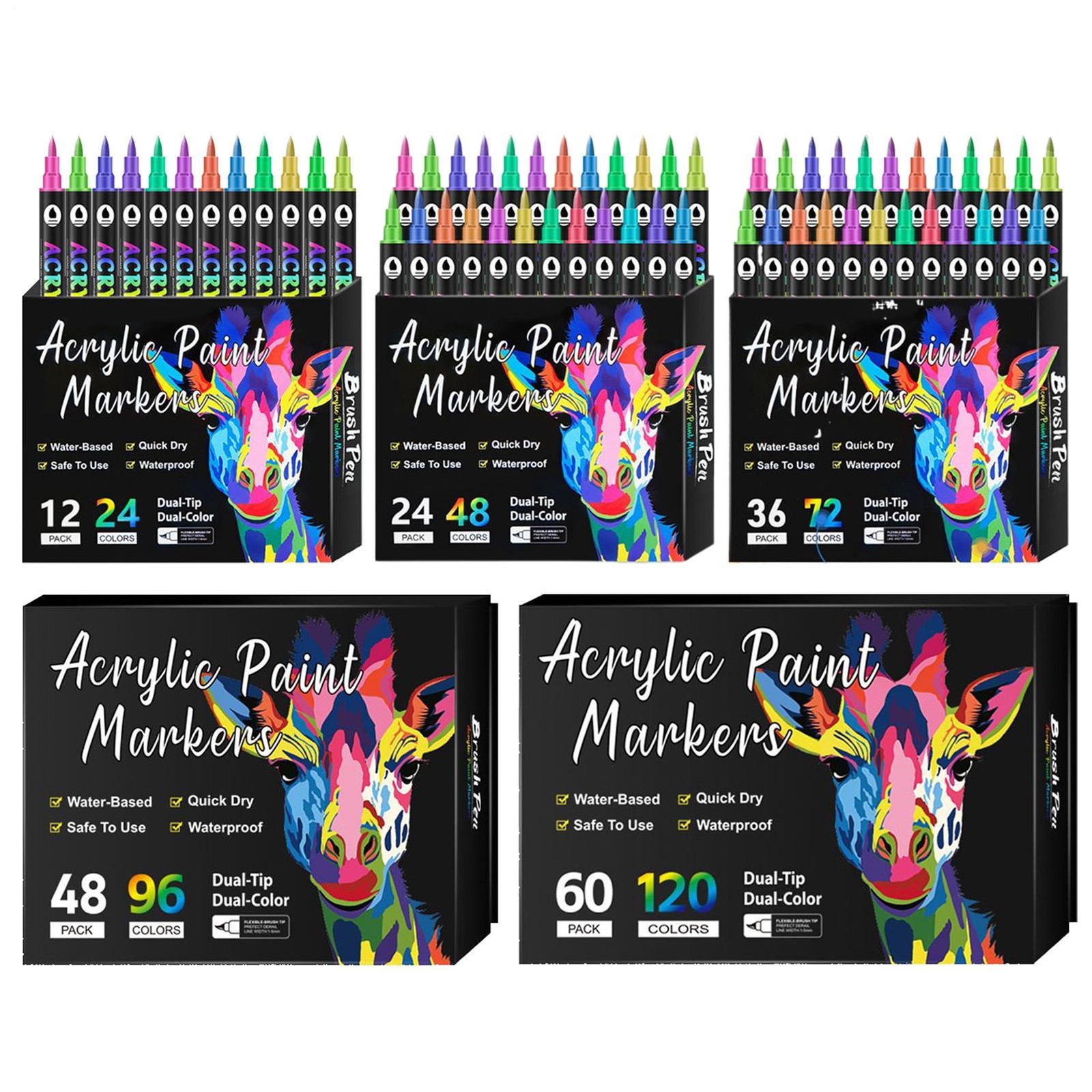 Acrylic Paint Markers Double-Tip Rock Painting Pens Set Fade-Resistant