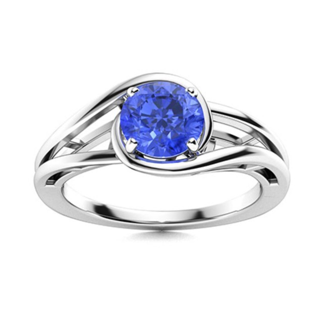 Solitaire 5MM Round Tanzanite 925 Sterling Silver Split Shank Ring For Women