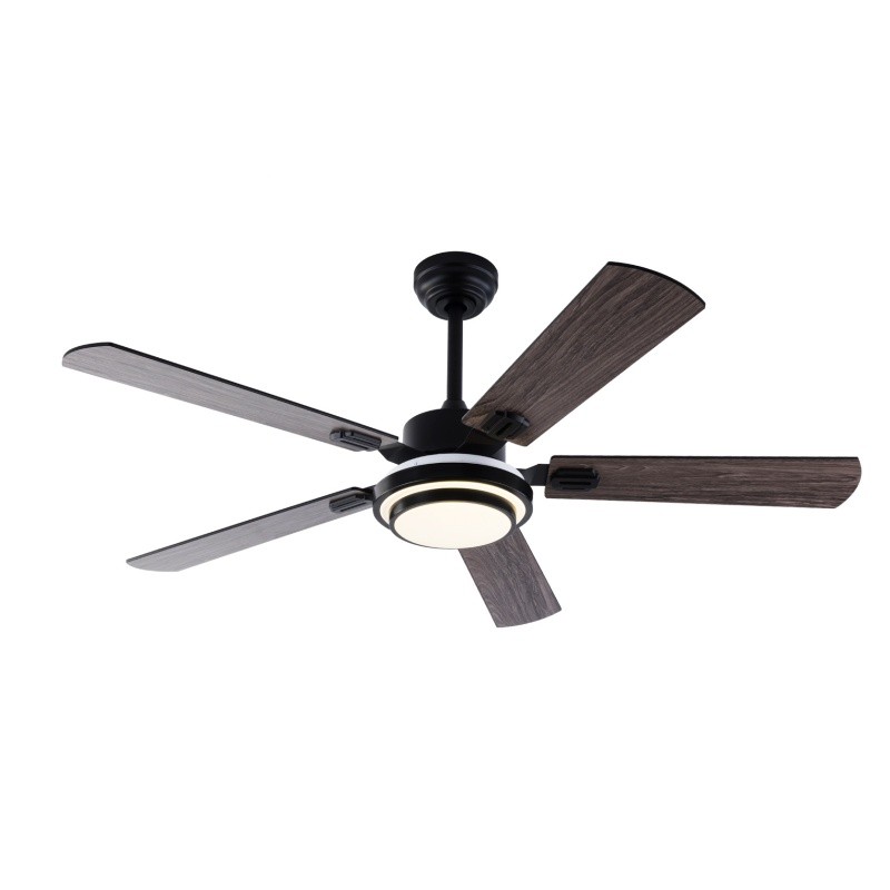 52" Modern Wood Ceiling Fan with Light 5 Double Sided Blade Reversible Remote