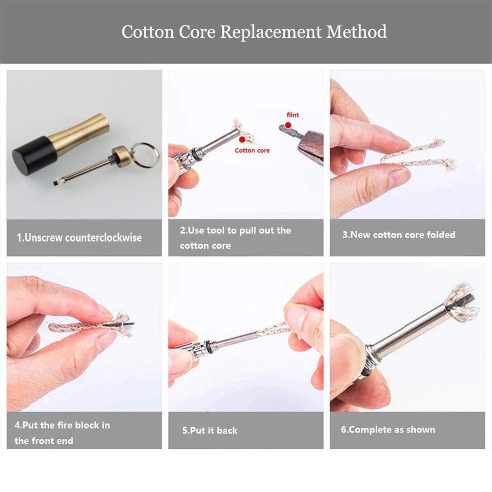 Matchstick Fire Starter, Permanent Flint Match Kerosene Refillable Keychain L...