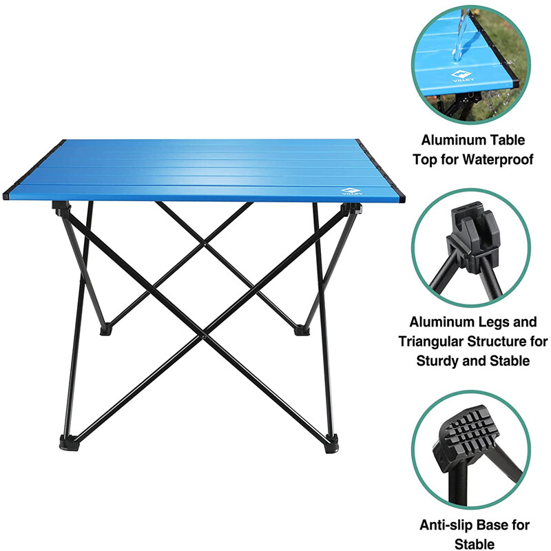 VILLEY Portable Camping Side Table Aluminum Folding Beach Table with Bag