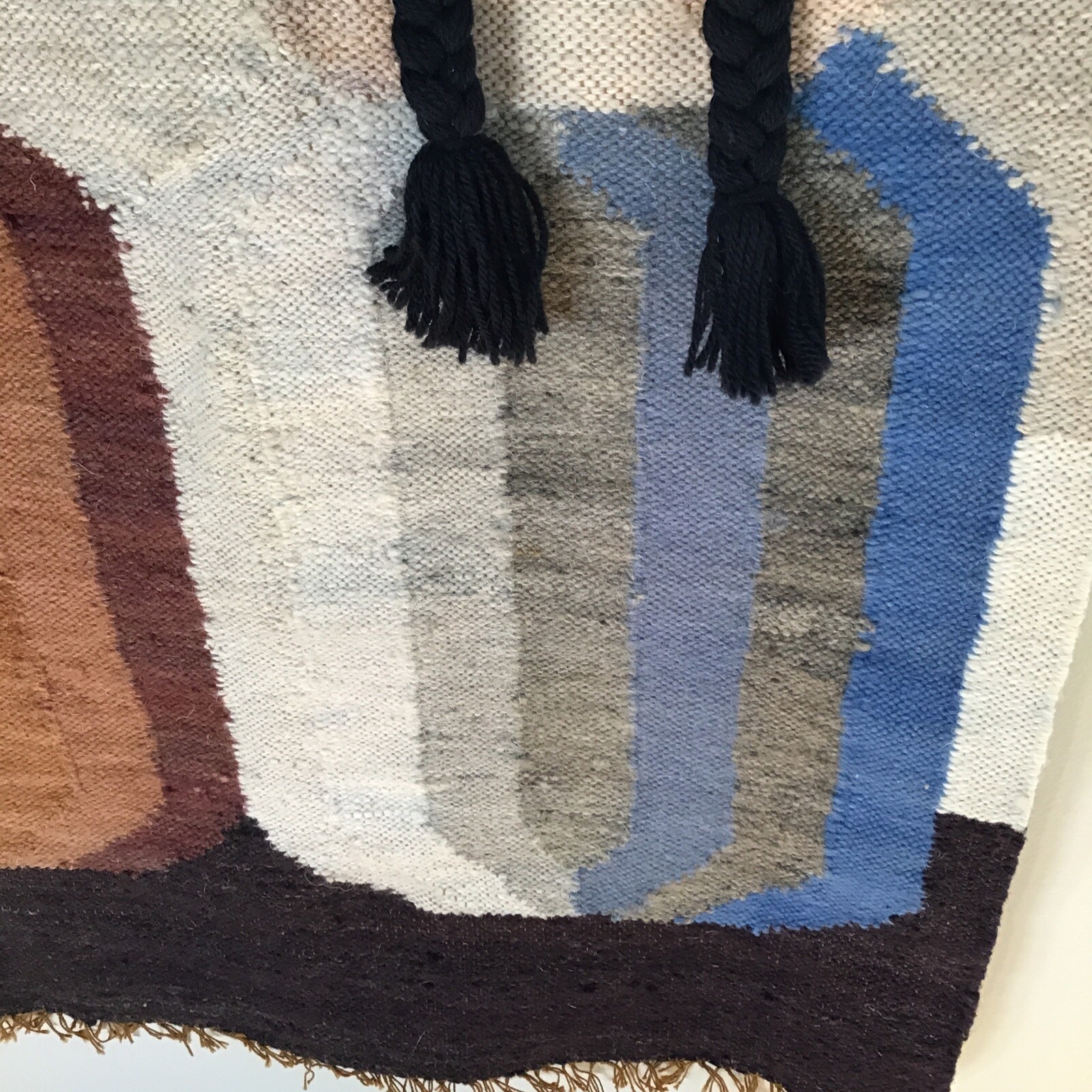 Vintage Woven Wool Tapestry Wall Hanging Peruvian Hats Braids Abstract