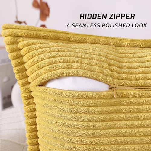 Corduroy Pillow Covers 20x20 Inch Set of 2, Striped Decorative Square Spring