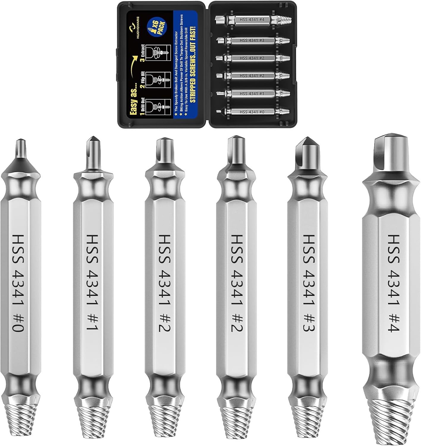 Compact 6 PCS Extractor Tool Set - High-Speed Steel Remover for Damaged Screws