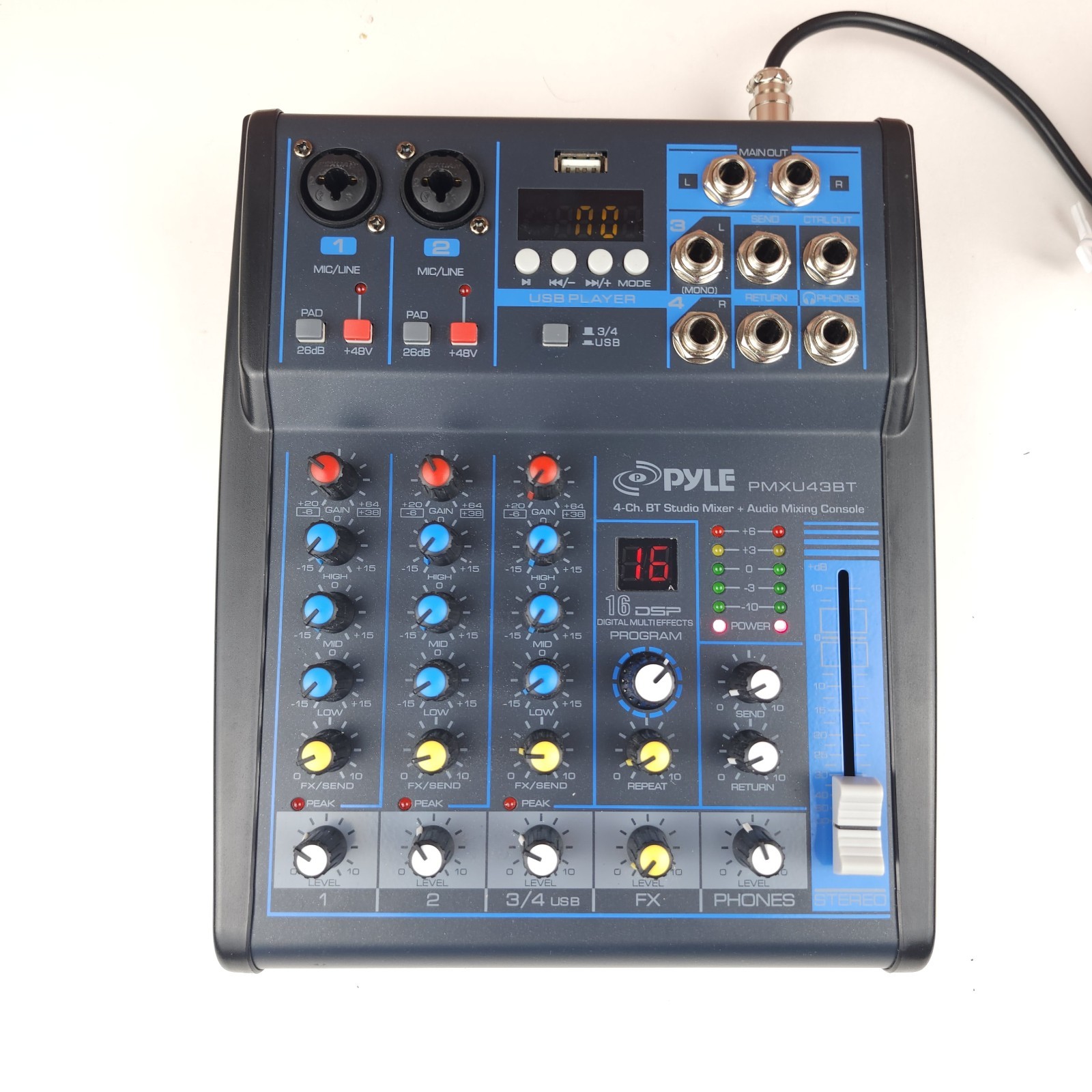 Pyle PMXU43BT BT Studio Mixer + Audio Mixing Console 4-Channel W/ Power Cable