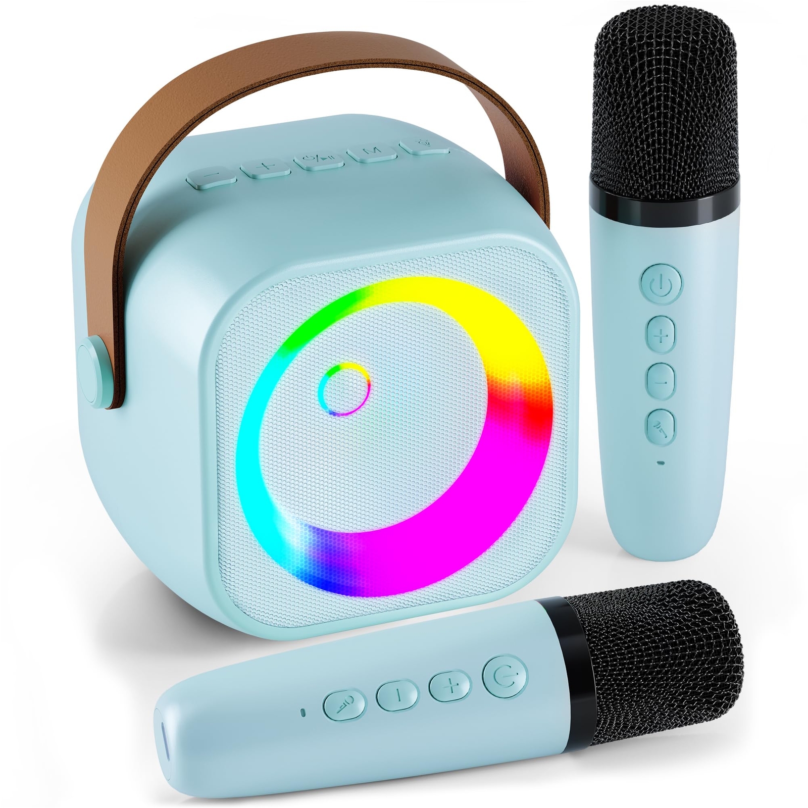 Karaoke Machine Portable Bluetooth Speaker with 2 Wireless Microphones for Ki...