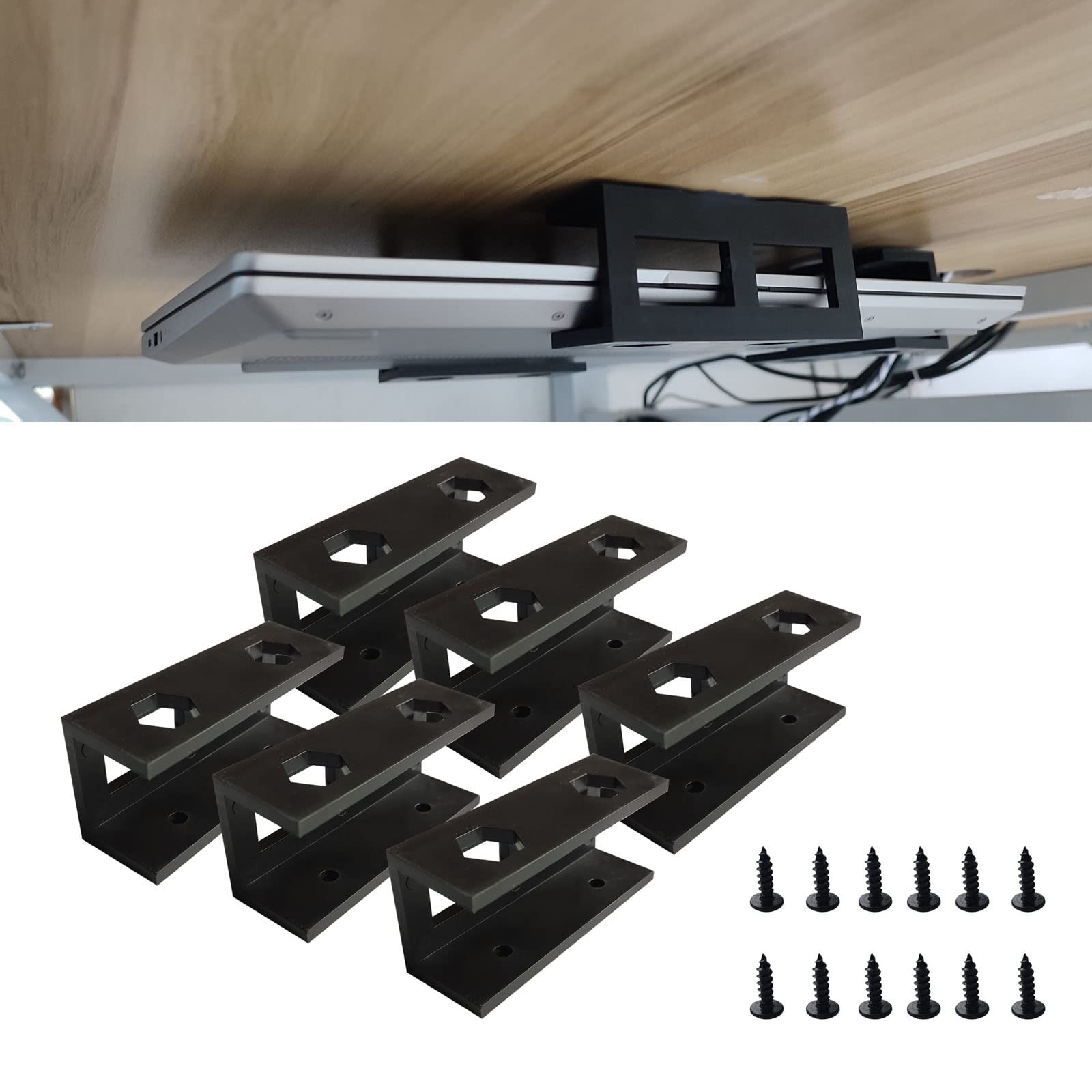 6 Pcs Under Desk Laptop Keyboard Storage Mounts, Brackets, Screws, Add On