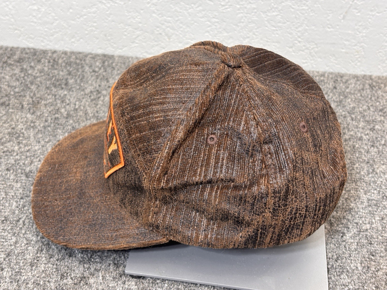 Hurley Snapback Hat Brown Fabric w/Orange Hurley Wings Patch