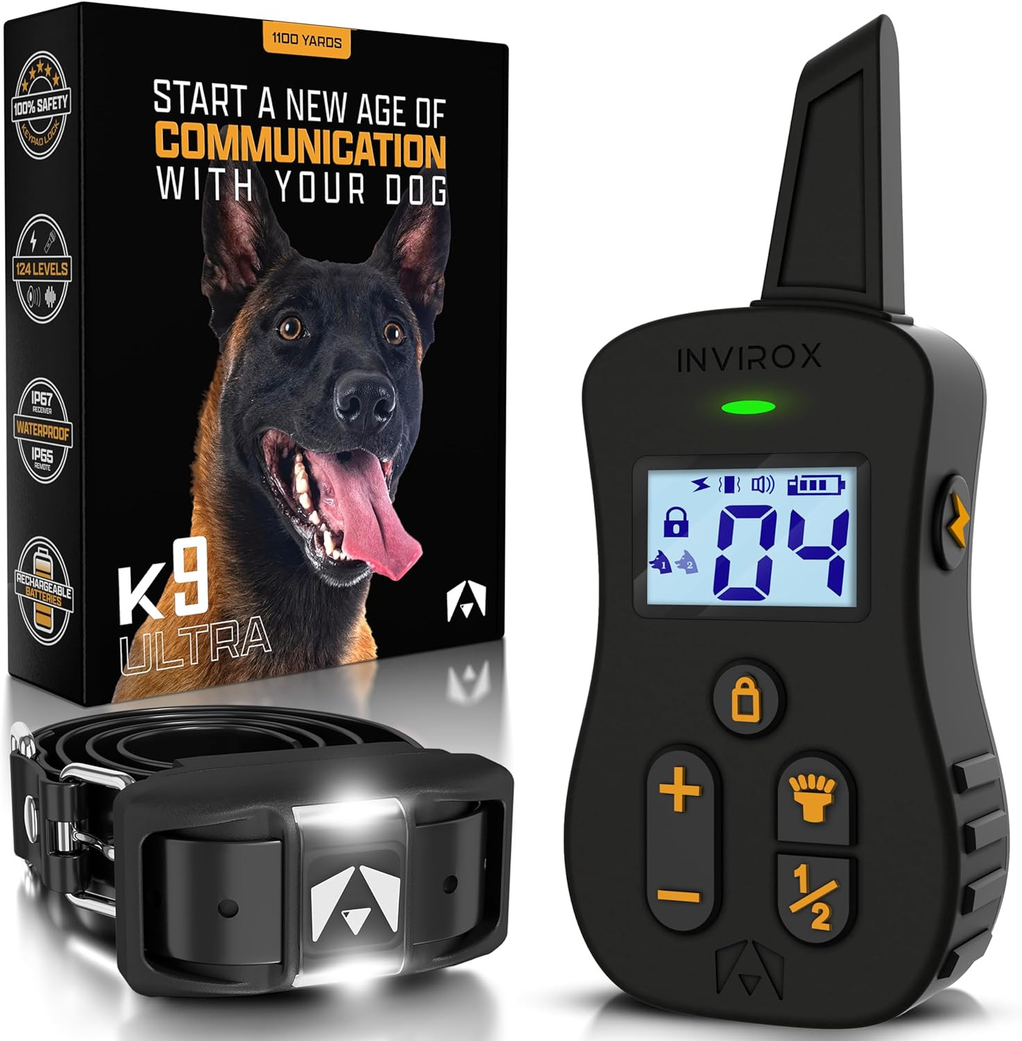 Ultra K9 Dog Training Collar with Remote, 124 Levels for Reactive, Stubborn or H