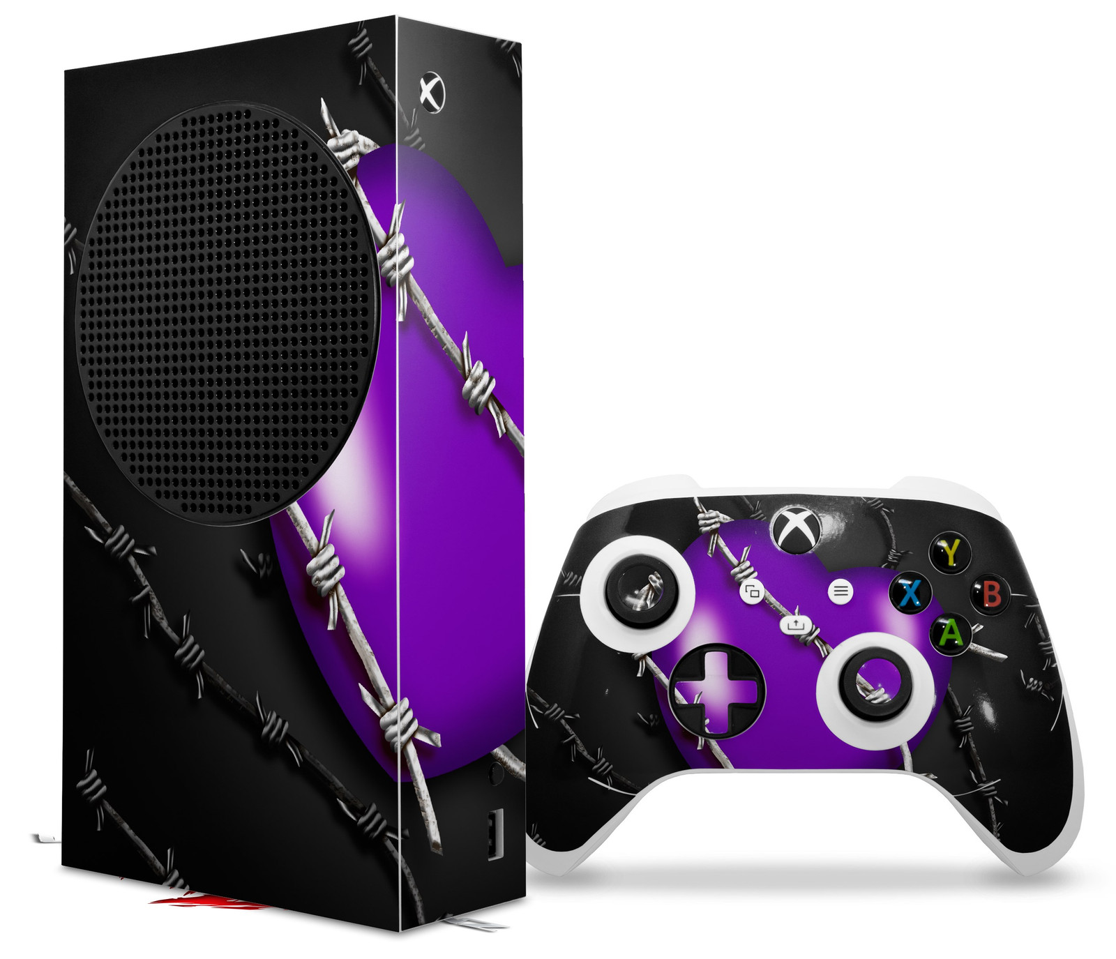 Skin Wrap for XBOX Series S Console Controller Barbwire Heart Purple