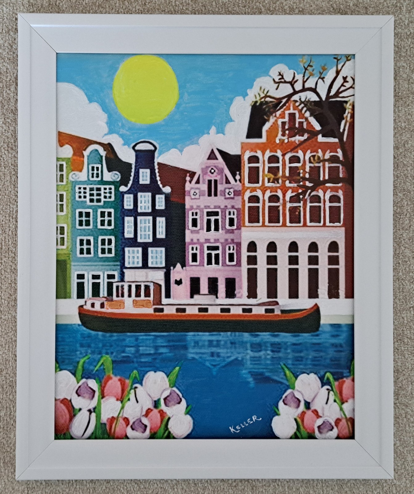 "HELLO AMSTERDAM" Bold and Vibrantly Colorful Mixed Media On Canvas by Keller