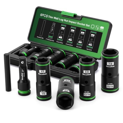 6PCS Thin Wall Lug Nut Impact Socket Set, 1/2" Drive Standard Metric & SAE