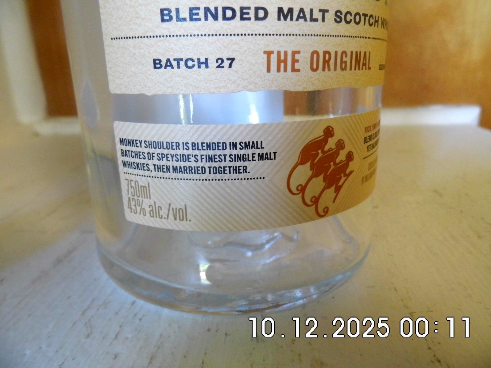 Monkey Shoulder Blended Malt Scotch Whiskey Bottle Empty 750 ML Scotland