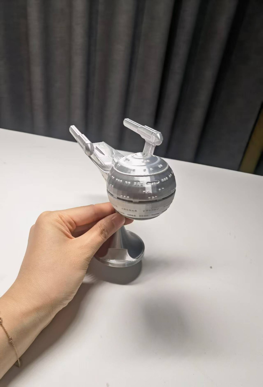 3D printed model Passat spacecraft, made of shiny silver plastic
