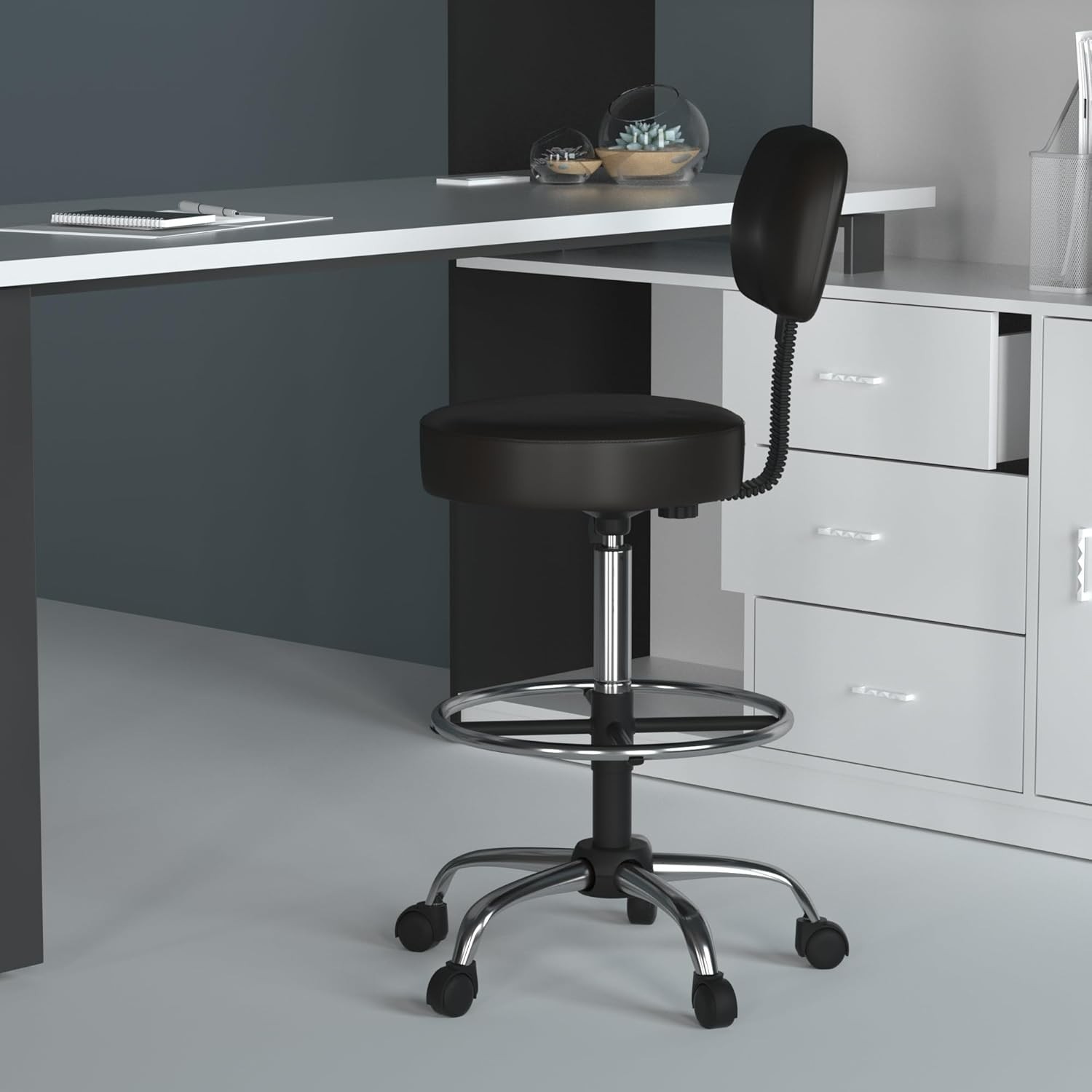 Durable Antimicrobial Vinyl Drafting Stool with Chrome Base - Black Elegance