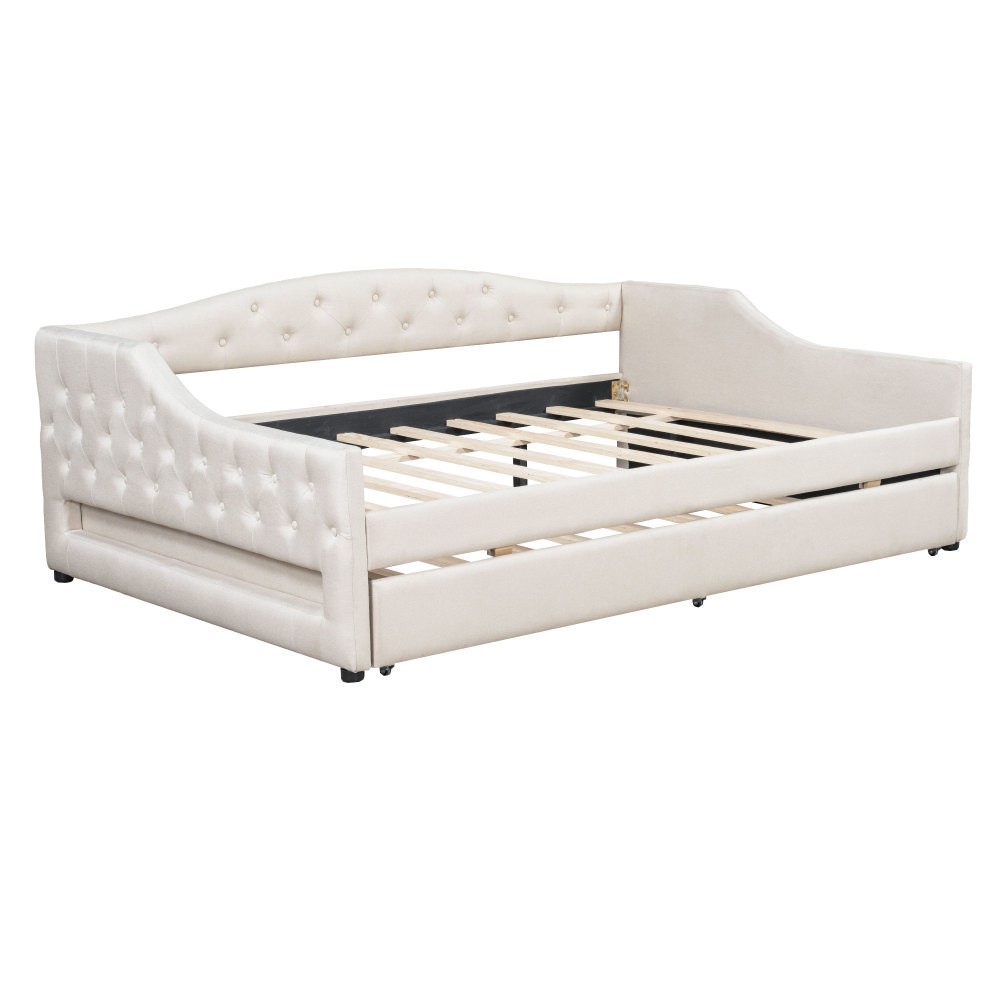 Upholstered Bed with LED Strip Lighting and Casters, Featuring Foam Padding