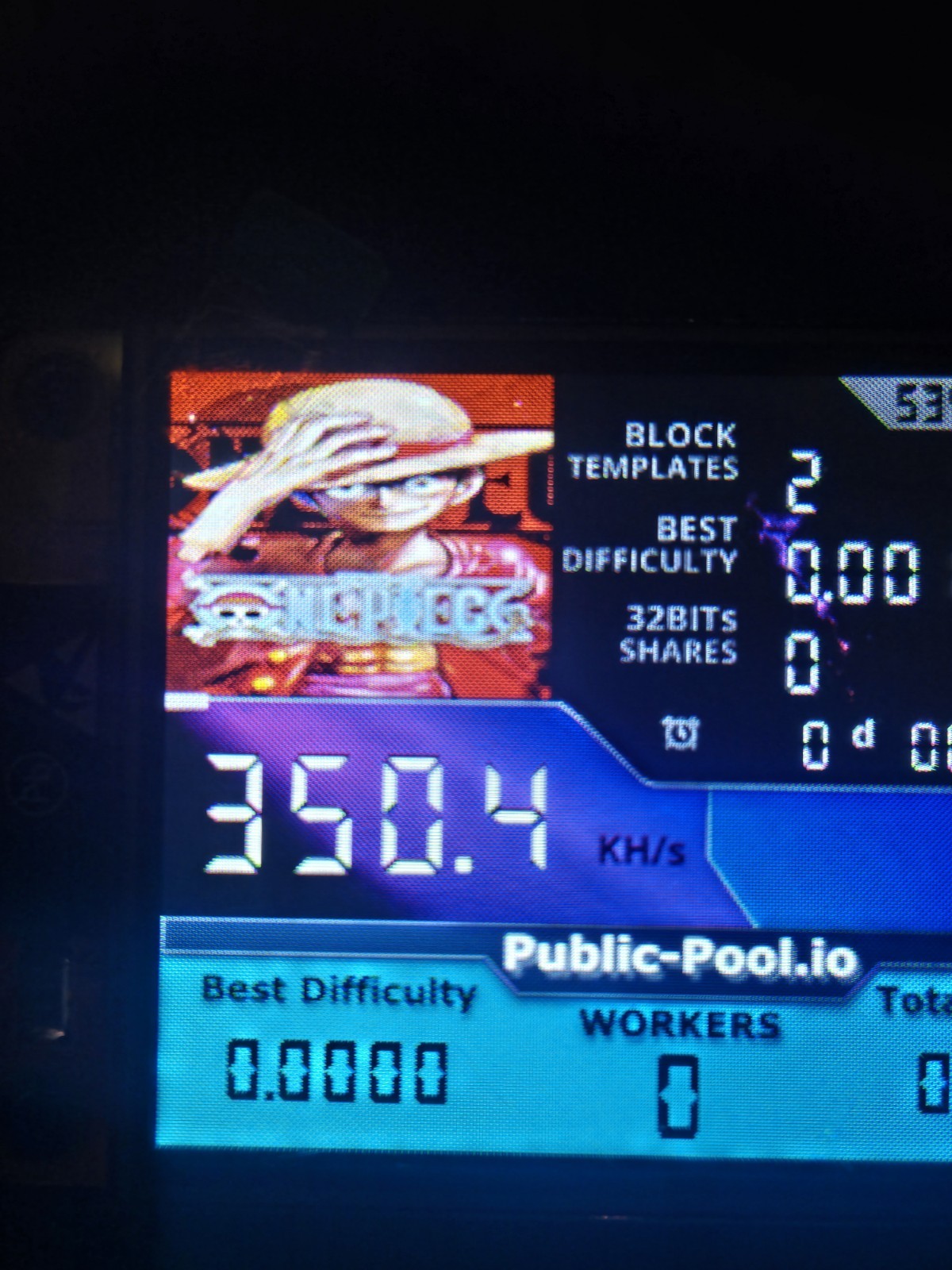 Nerdminer V2 350KH/s ☆One Piece Luffy Edition☆ Bitcoin Solo Nerd Miner (No Case)