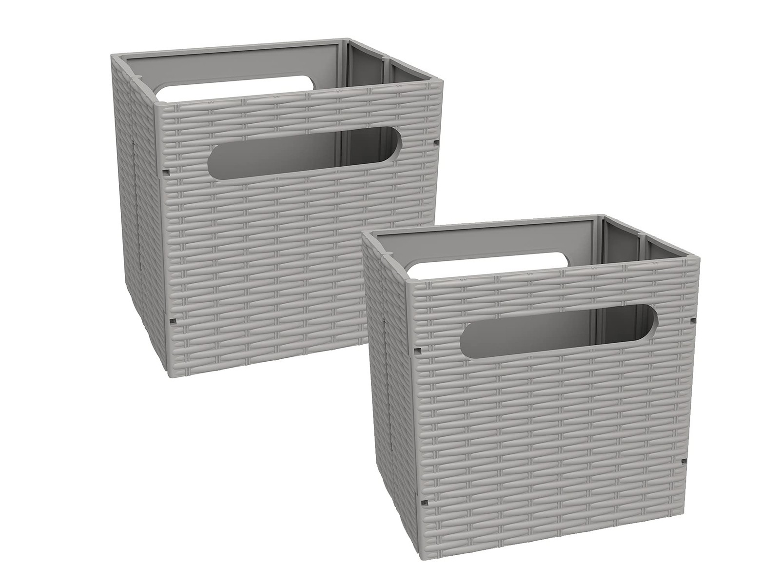 5439 Collapsible Mini Storage Bin with Two Handles 2-Pack Gray Wicker 2 Pack