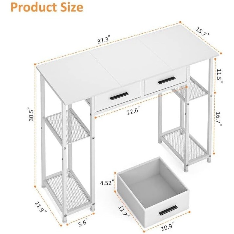 Modern Computer Desk W/ Storage Shelves Fabric Drawers Wood Metal Frame New