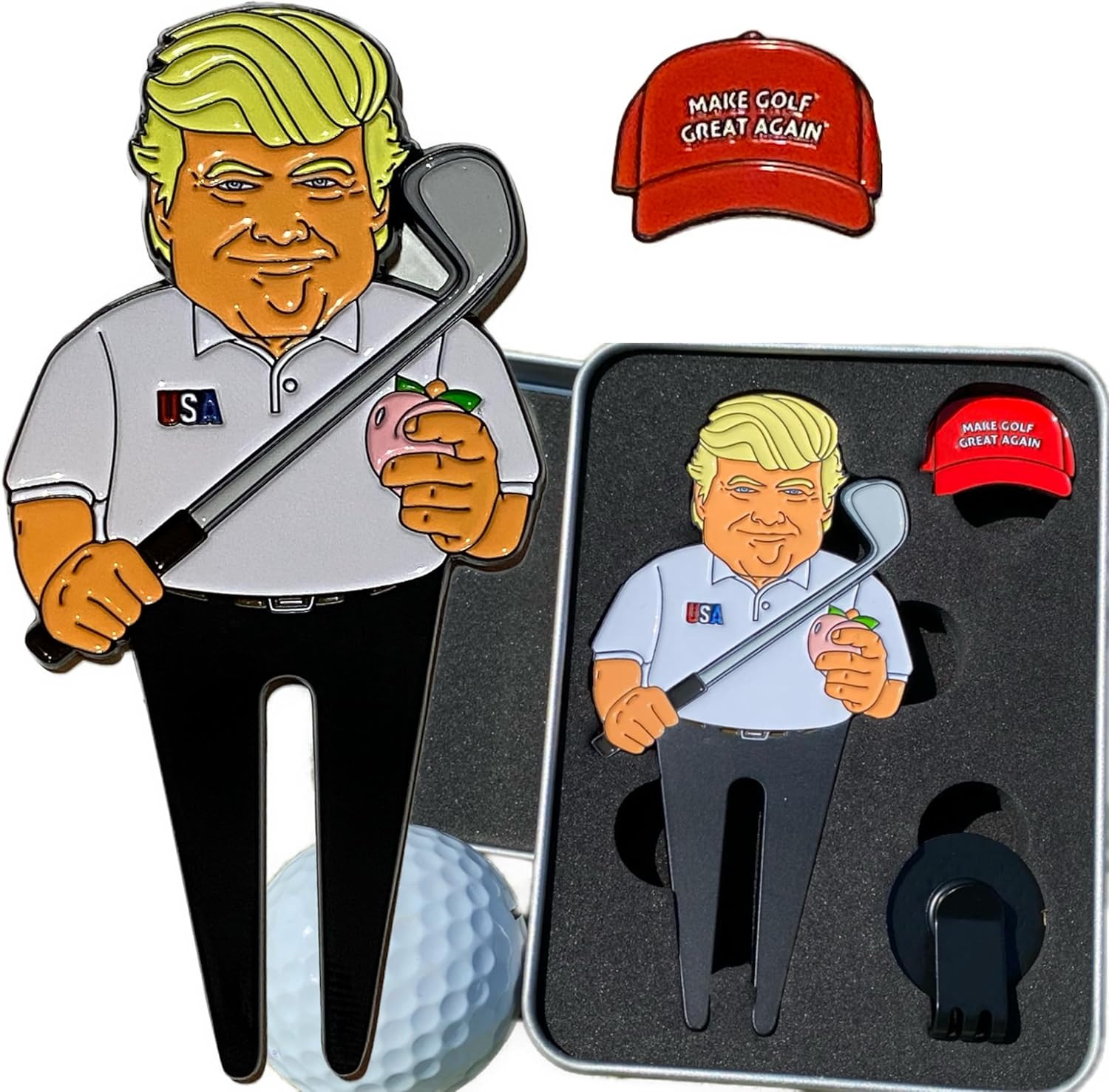 Donald Trump Divot Tool Gift Set W/Magnetic Ball Marker and Hat Clip white