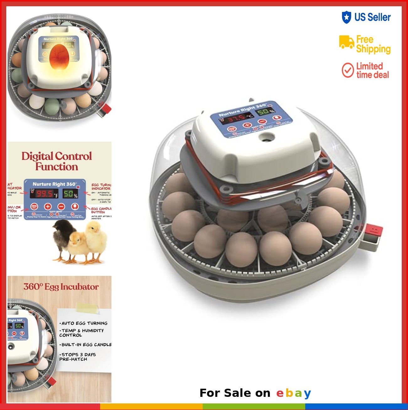 Egg Incubator 22 Capacity Automatic Turner Temperature Humidity Control Clear