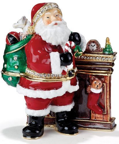 3469     SANTA ~ AT YOUR  FIREPLACE ~  ENAMELED &  BEJEWELED TRINKET BOX