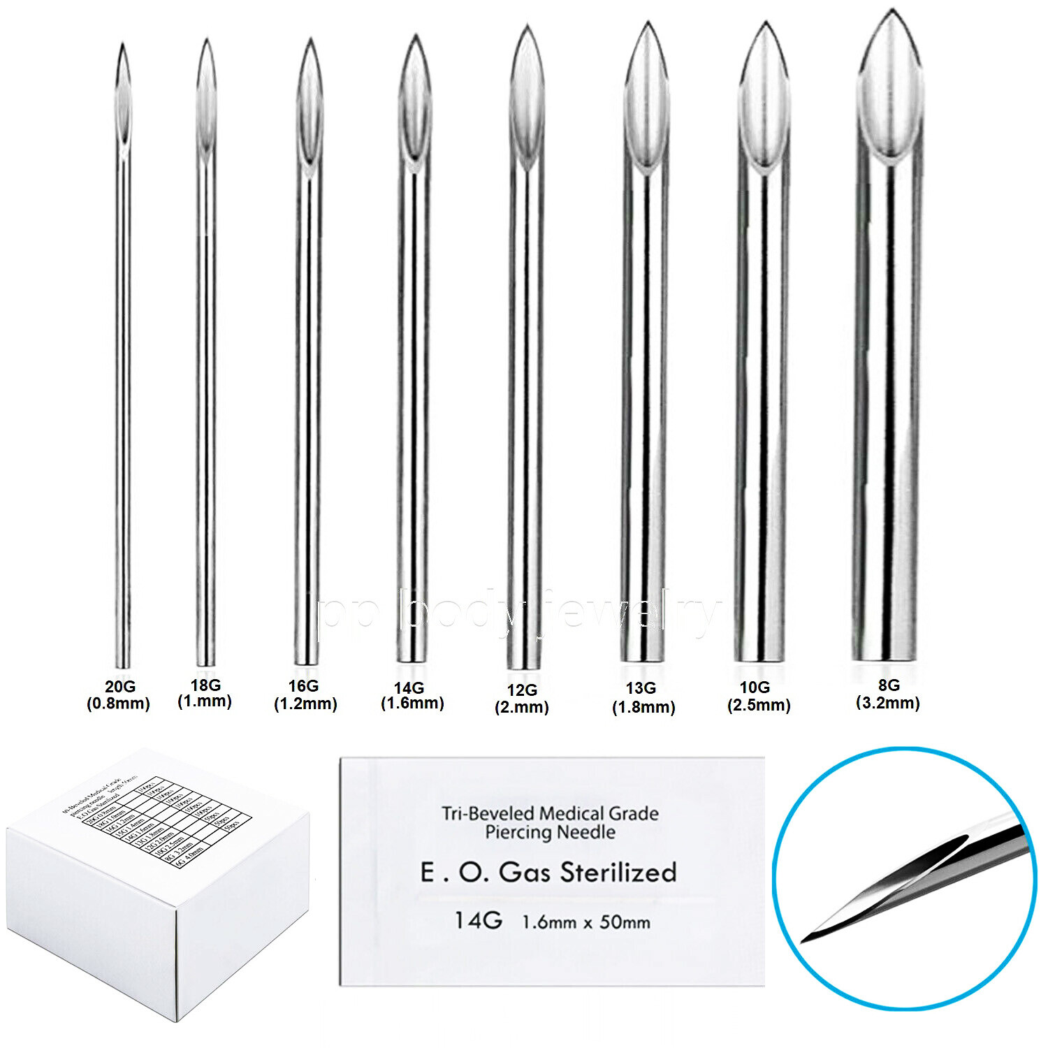 2pcs Tri-Beveled Medical Grade Sterilized Straight Needle Body Piercing Supplies