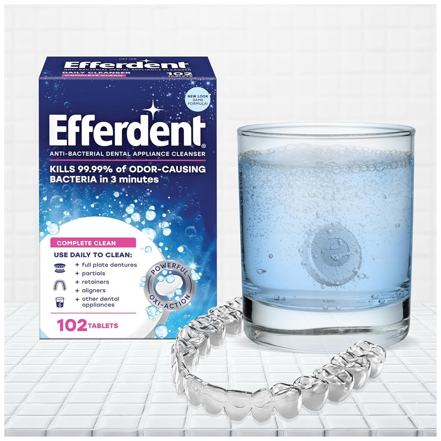 Efferdent Retainer Cleaning Tablets, Denture Cleanser, 102ct