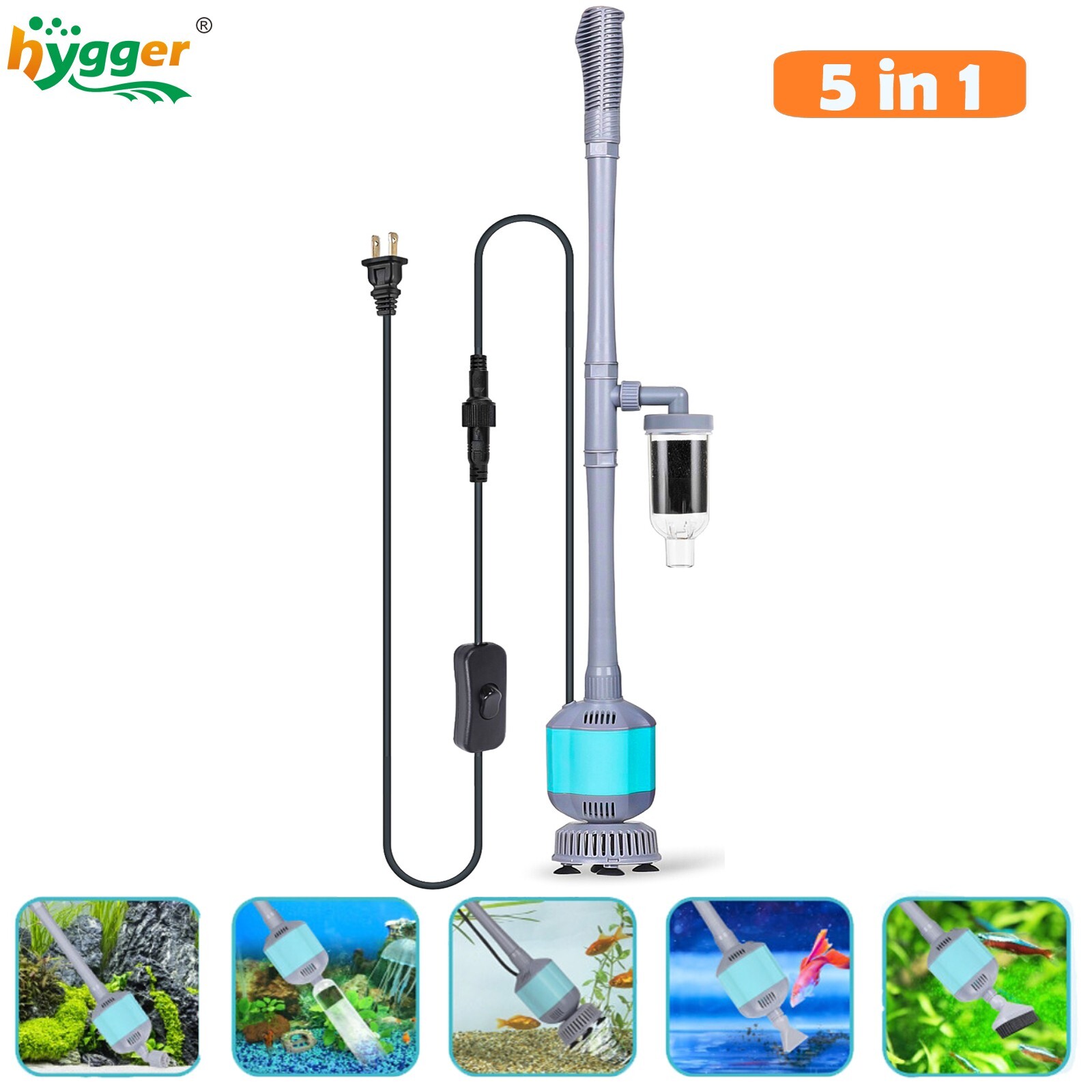 hygger Multifunctional Electric Aquarium Gravel Cleaner Kit Length Adjustable