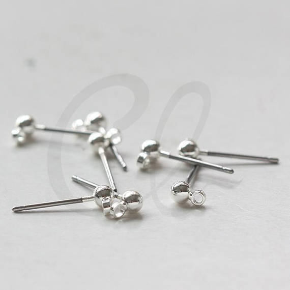 10 Pieces Premium Silver Plated Earring Posts with 3mm Ball Size (333C-I-19J)