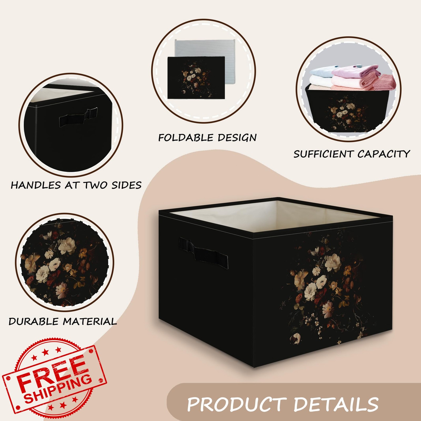JUIOEIU Storage Bins Floral