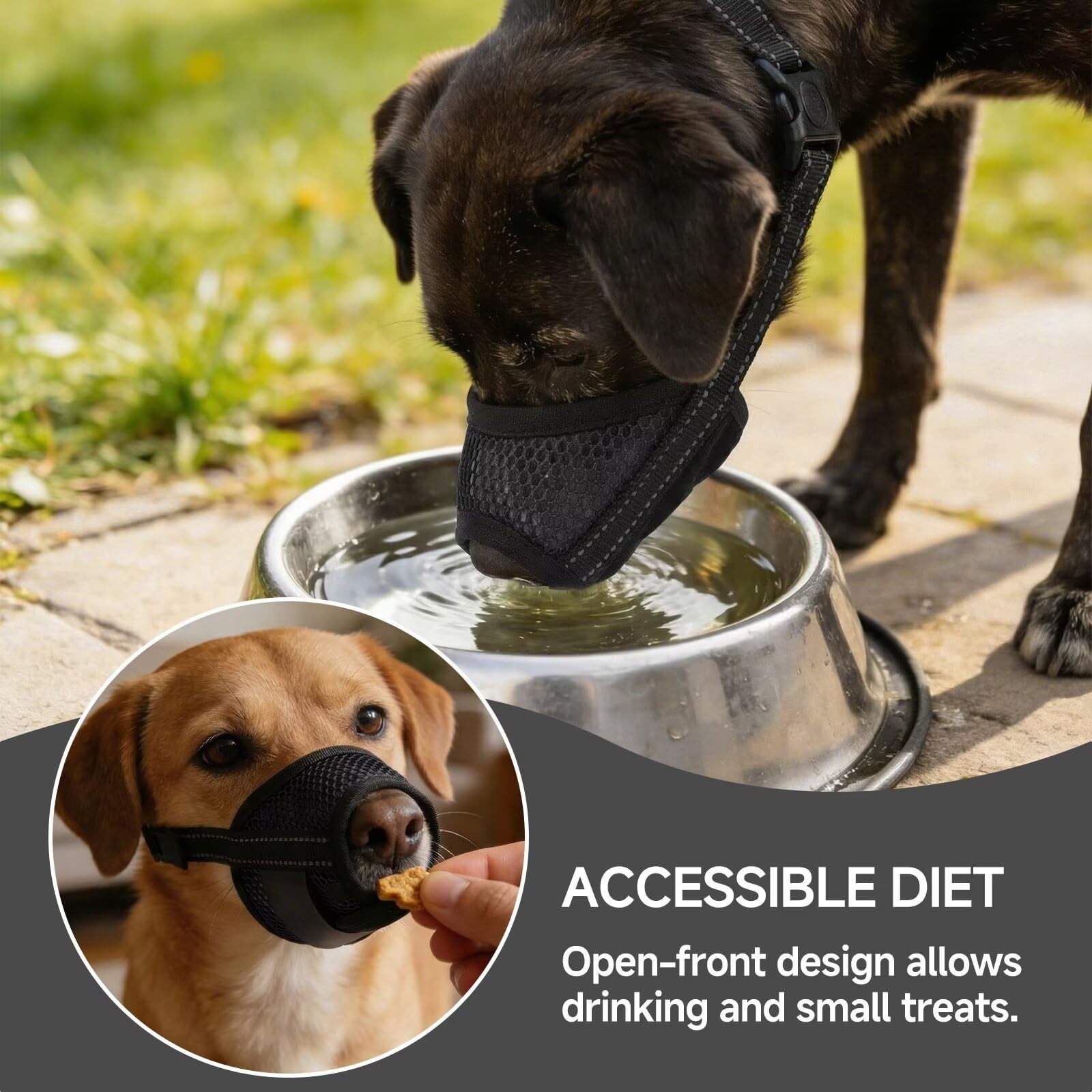 Dog Muzzle Soft Mesh Adjustable Pet Nylon Muzzles Breathable Reflective 2 PCS