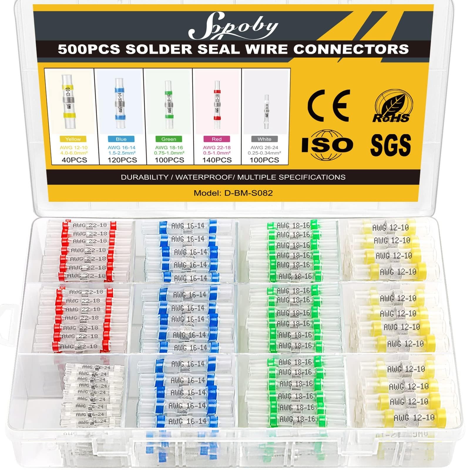 Sopoby 500PCS Solder Seal Wire Connectors, Self Soldering Heat 500 pcs, Green